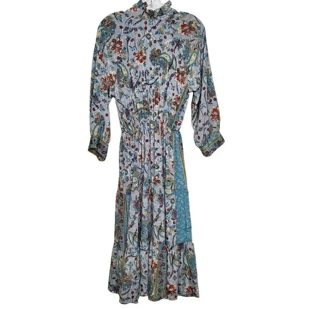 Paani Paisley Floral Midi Tiered Dress Boho Cottagecore Size Medium